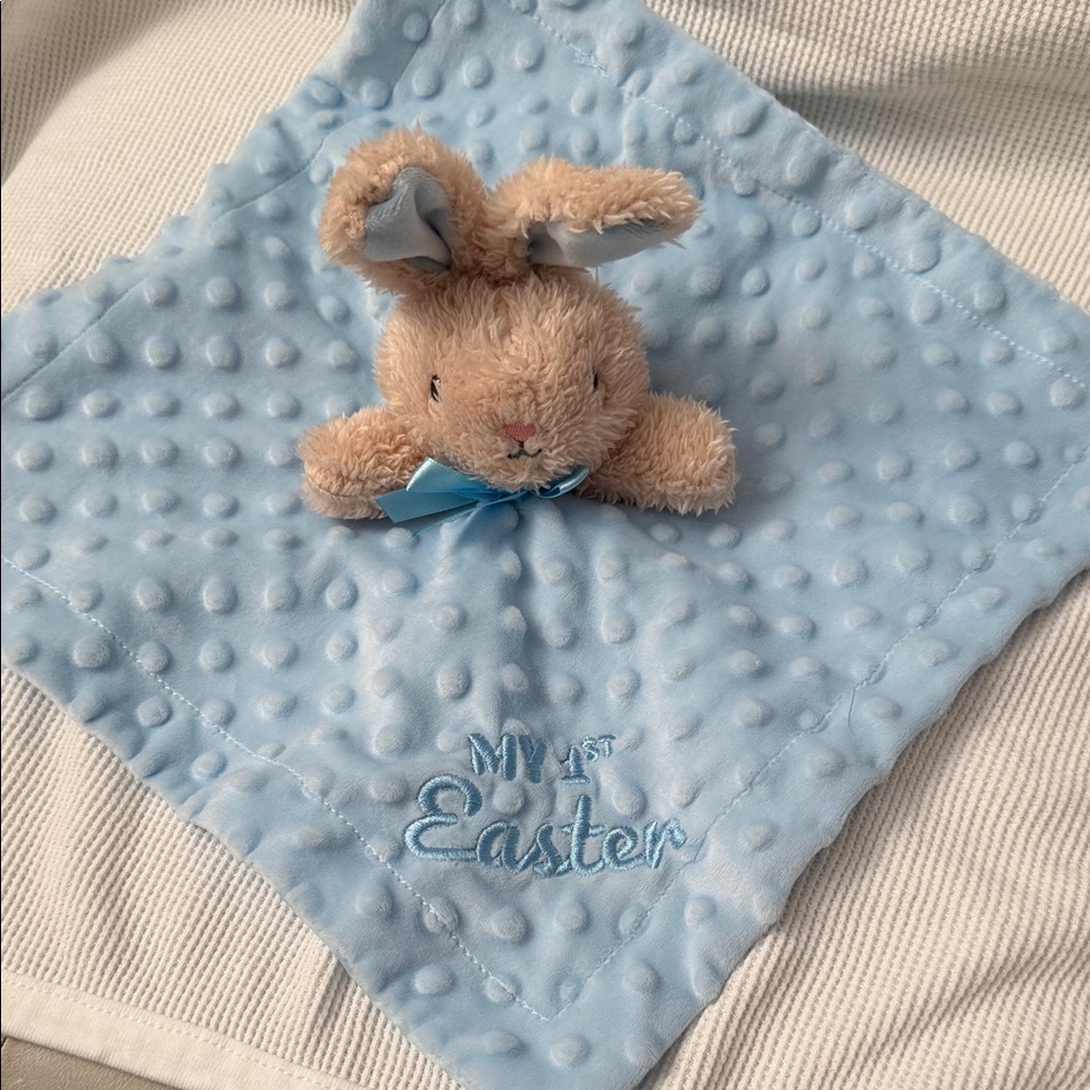 🐰My 1st Easter Tan Bunny Blue Baby Lovey Security Blanket Parents Choice!